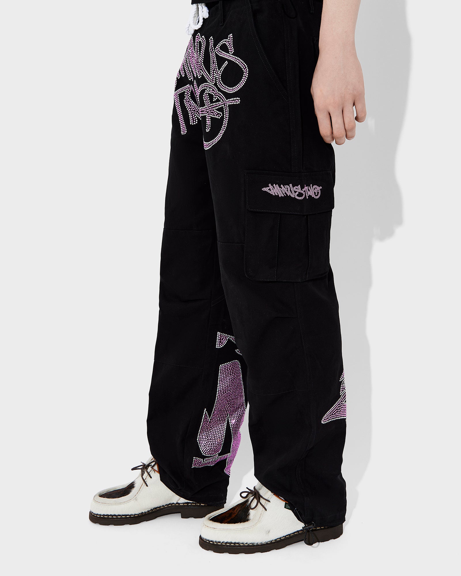 Black Graff Cargos (Pink Rhinestone Logo) – Minus Twø