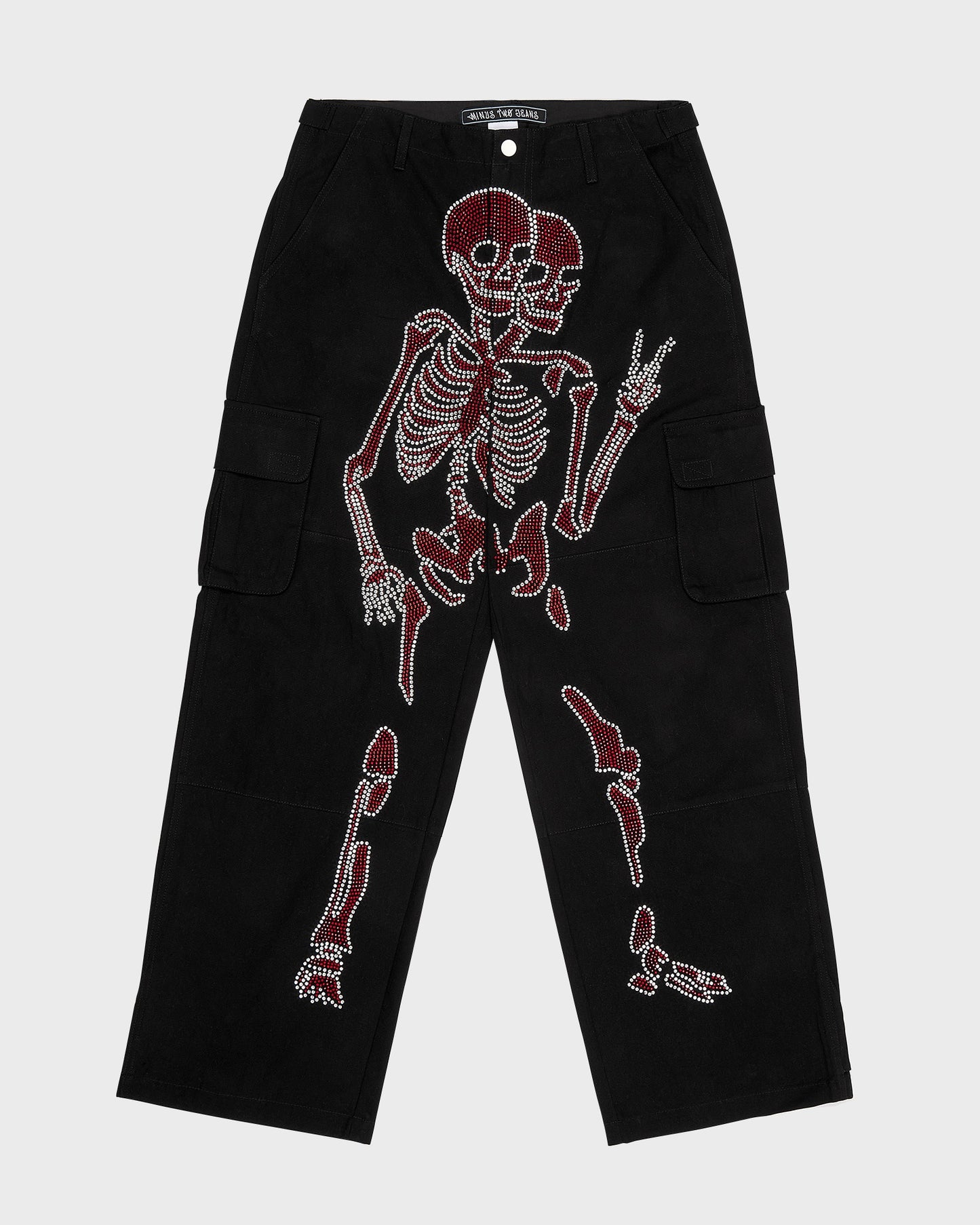 Black Skeleton Cargos (Red Rhinestone Logo) – Minus Twø