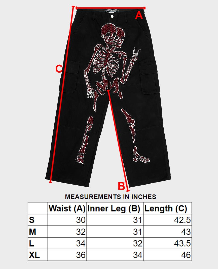 Black Skeleton Cargos (Red Rhinestone Logo)