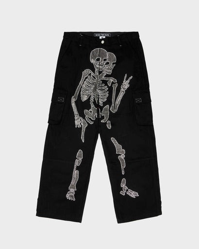 Black Skeleton Cargos (Grey Rhinestone Logo)